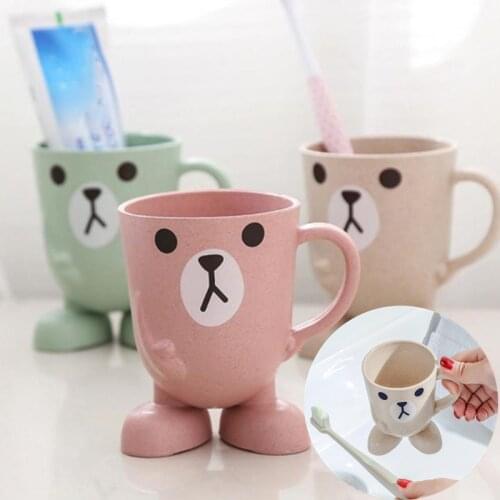 Bathroom Tumbler Mouthwash Cup Wheat Straw Cartoon Animal Toothbrush Cup Portable Toothbrush Holder Bathroom Suppliers Organizer