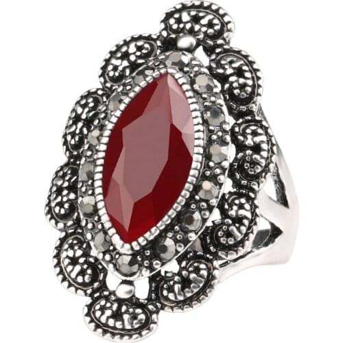Turkey Vintage Peridot Ring Red/black Stone Bague Femme Boho Anel Jewelry Party Crystal Rings Woman Anillos Mujer