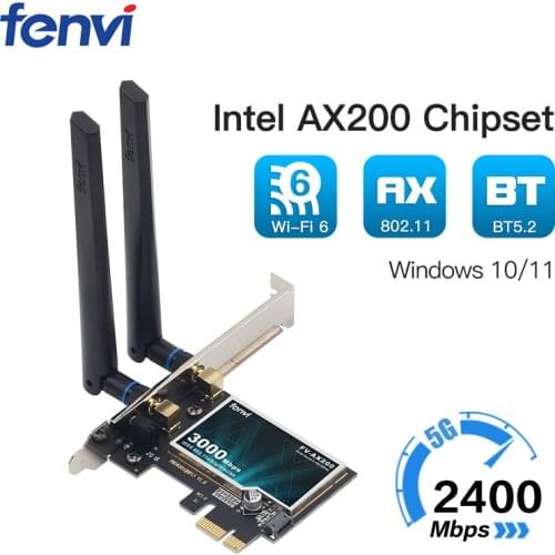Wifi6 3000Mbps Desktop PCIe WiFi Adapter Intel AX200 Bluetooth 5.0 802.11ax Dual Band 2.4G/5Ghz PCI Express Wireless Card