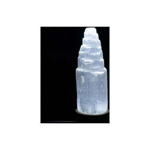 10-20cm Natural Selenite Lamp Carved Tower Healing Crystal Palm Stone Wicca Decor Point White Plate Gift 1pc