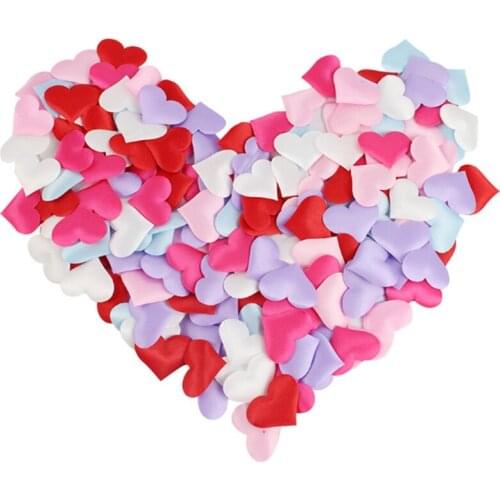 100pcs Wedding Decoration 35mm Romantic Sponge Satin Fabric Heart Shaped Petal Confetti Table Bed Heart Shaped Petal Gift -C