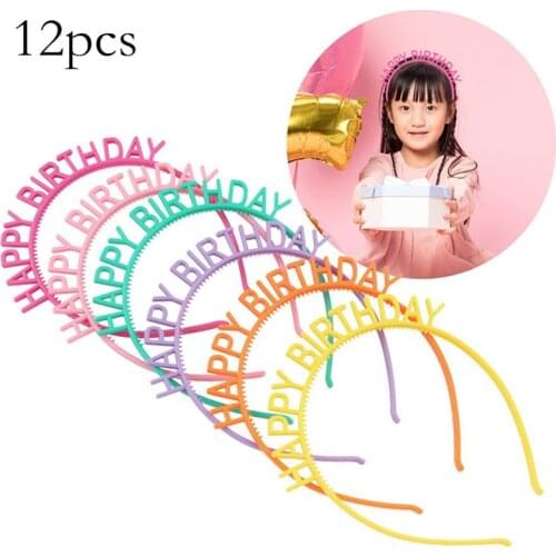 12PCS Creative Happy Birthday Hat Headband Hair Hoop Decoration Childrens Headwear Birthday Headband For Girls Kids A35