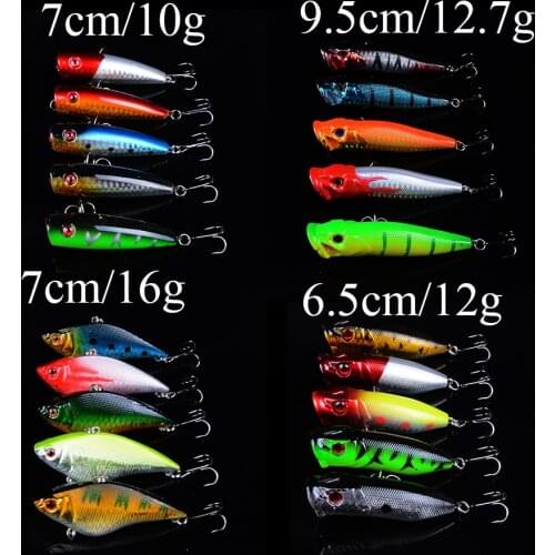 20 Pcs New Arrived Mixed 4 Models Popper Fishing Lure Minnow Hard Bait with 2 Fishing Hooks Fishing Tackle Lure 3D Eyes