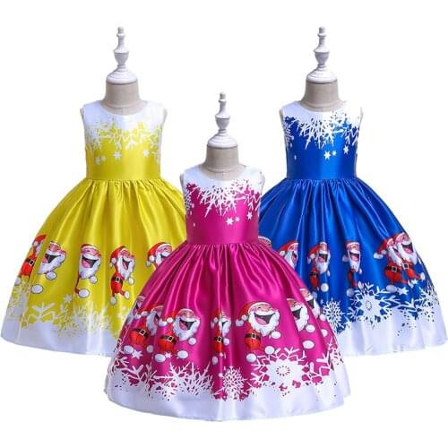2021 Christmas Children Dresses For Girl Fashion Print Snowflake Princess Dress 3-10 Years Girls Clothes New Year Party Vestidos