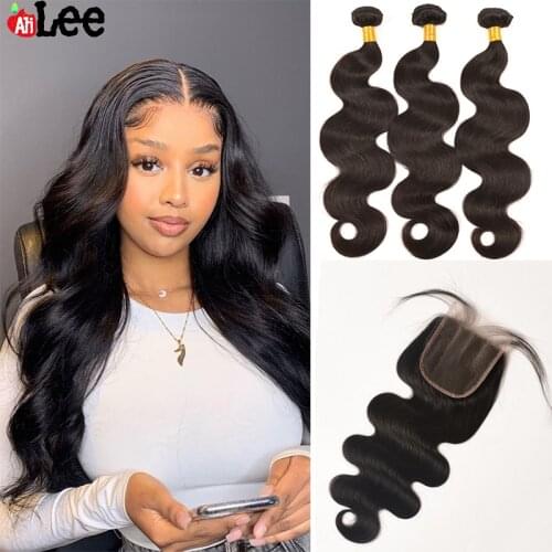 30 Inches Body Wave Bundles With Closure Indian Hair Weave Bundles Human Hair Extensions 3 Bundles With 4x4 Closure Remy Hair