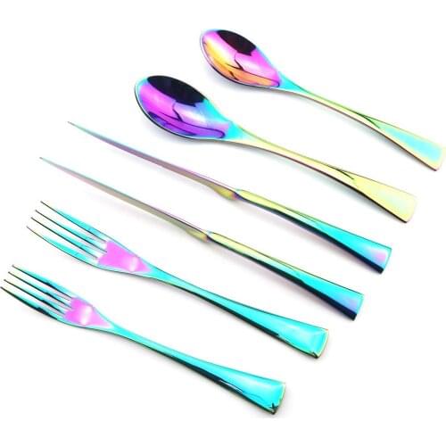 6/5/4pcs Rainbow Shiny Cutlery Set Stainless Steel Dinnerware Set Steak Dessert Fork Dinner Set of Plates Silverware Utensils