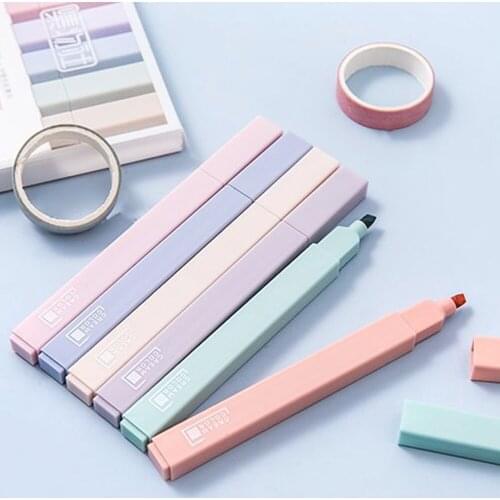 6pcs/set Soft Tip Highlighter Light Color Kawaii Marker Pen DIY Photo Album Journal Fluorescent Pen Student Stationery