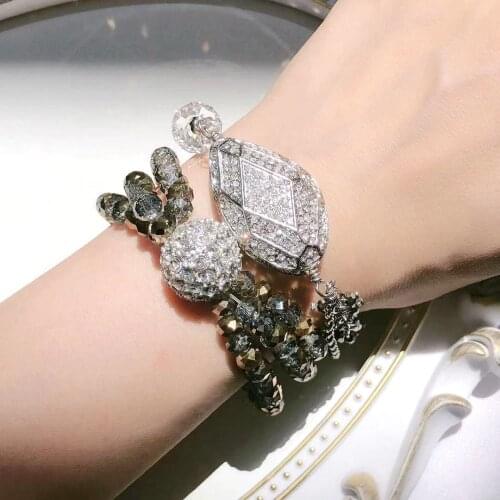 The United States glass ornaments ShanZuan geometric stretch bracelet retro joker silver needle hand string bracelet