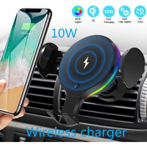 10W auto-clamping fast wireless car charger for iPhone 12 X XR 8 Samsung S10 S9 S8 car air outlet bracket mobile phone charger