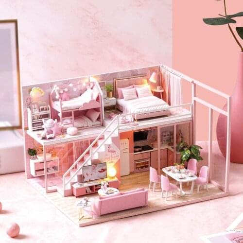 Diy Handmade Dollhouse Wooden Doll Houses Miniature Doll House Furniture Kit Casa Music Led Souptoys For Children Birthday Gift