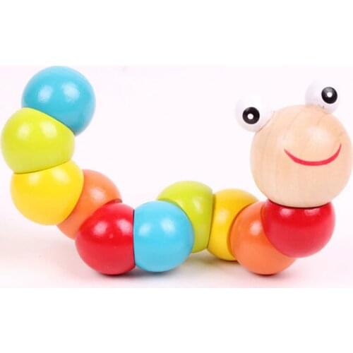 Kids Cute Insert Puzzle Educational Wooden Toys Baby Children Fingers Flexible Training Science Twisting Worm Toy