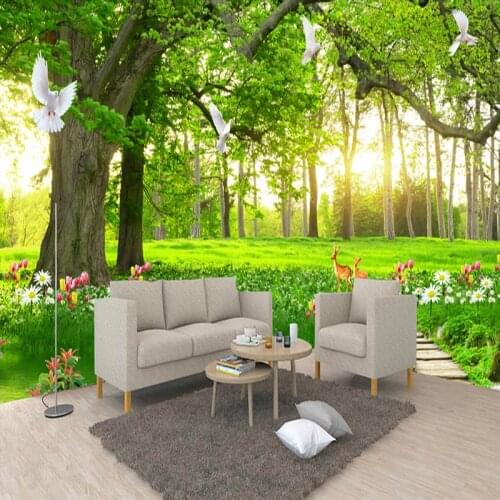 Custom Photo Wallpaper Green Big Tree Forest Nature Landscape Large Murals Wallpaper Wall Painting Modern Murales Papel Pintado