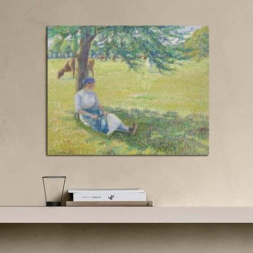 Camille Pissarro Herding Girl Canvas Painting Prints Living Room Home Decor Artwork Modern Wall Art Oil Painting Posters Picture