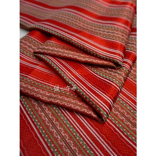 Chinese Classics Brocade jacquard Satin Red stripe silk fabric Satin de soie Satén шелк hanfu cloth DIY patchworkbag