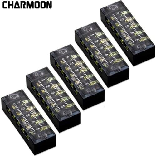 5 Pcs Dual Row 5 Positions Covered Barrier Screw Terminal Strip Block 600V 15A / 25A / 45A