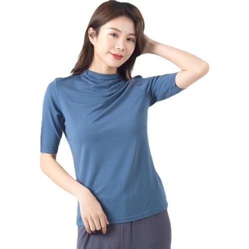 Summer New Half Turtleneck Half-Length Sleeve Underwear Blouse Womens Top Korean-Style Slim-Fit Slimming Solid Color T-shirt