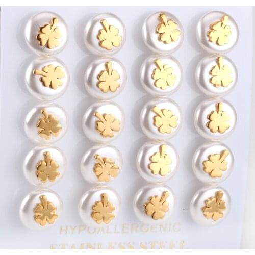 LUXUKISSKIDS 10pairs/lot jewellery fake pearl Leaf kids stud earrings for women earings fashion jewelry Hot Wholesale size 10mm