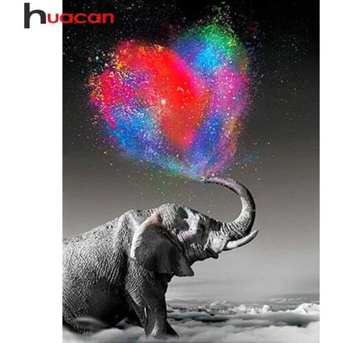 Huacan 5D Diamond Art Painting Kits Elephant Picture Of Rhinestones Diamond Embroidery Animal Mosaic Decoration For Home