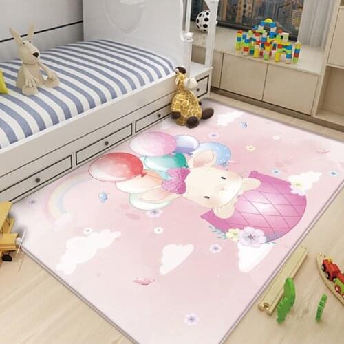 Balloon Pink Rabbit Picture Non-Slip Children Flannel Carpet Baby Hand Print Carpet Baby Play Mat Fashion Children Carpet