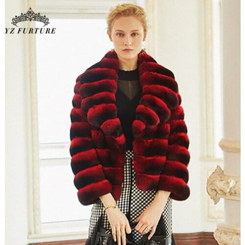 2021 New Classic Real Rex Rabbit Fur Coat Nature Chinchilla Rabbit Fur Short Size Jacket Long Sleeves Female Ladies Overdress