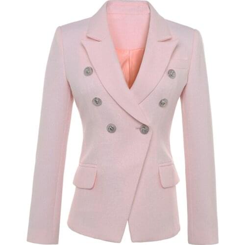 New HIGH QUALITY Fashion 2021 Runway Designer Blazer Jacket Womens Lion Buttons Double Breasted Blazer Jacket Plus size S-XXXL