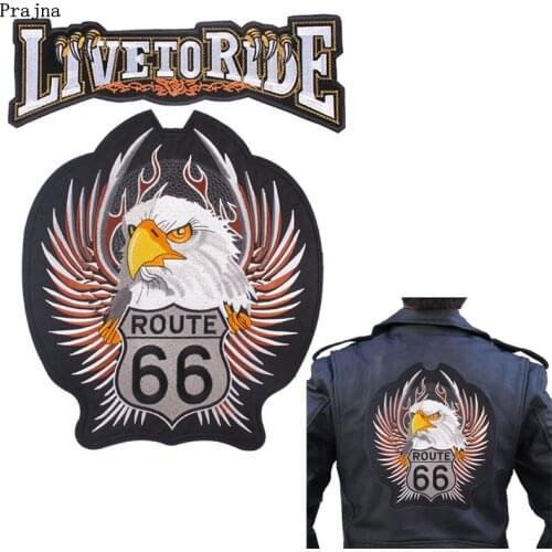 Prajna Punk Eagle Paw Live to Ride Embroidery Patches For Clothing Skull Biker Motorcycle Iron On Patches For Clothing Applique