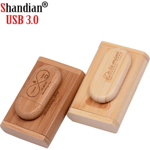Free LOGO Wooden USB 3.0 Flash Drive 4GB 8GB 16GB 32GB 64GB 128GB Wedding Gifts Box Pen Drives 100% Real Capacity Memory Stick