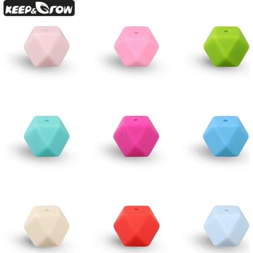 50Pcs/lot Hexagon Silicone Beads 14mm Baby Biting Bead Food grade silicone Beads DIY Chewable Silicone Jewelry Necklace pendant