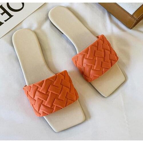 New Fashion Weave Slippers Women Square Toe Flat 2021 Indoor Ytmtloy Slides House Zapatillas Mujer Casa Ladies Sandals Mule