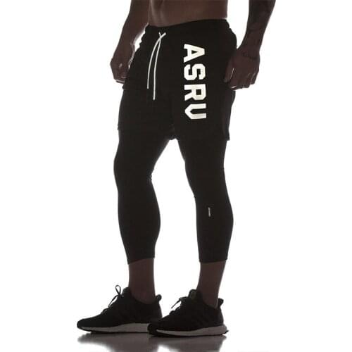 Sports Pants Mens 2 in 1 Shorts Leggings Running Training Pants Gym Workout Exercise Trousers Joggers Fitness Quick Dry Tights