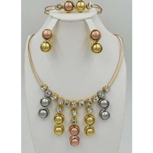 High Quality Handmade 750 Gold Color Jewelry Sets African beads jewelry set dubai gold jewelry for women necklace earrings set