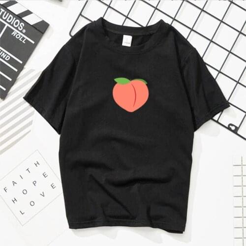 Neploe Japanese Harajuku Womens T-Shirt Peach Print Black T-Shirt Short Sleeve Womens Top Summer Loose T-Shirt