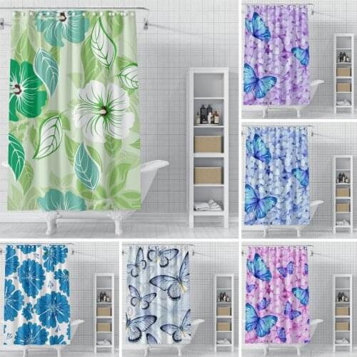 Butterfly Pattern Shower Curtain Tropical Leaves Print Waterproof Bath Polyester Curtains For Bathroom Bathtub Decoration