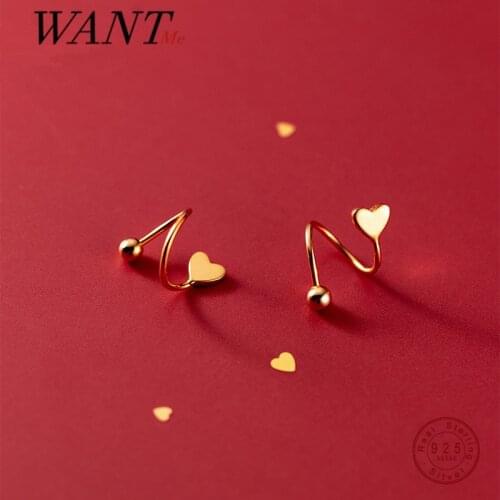 WANTME Real 925 Sterling Silver Romantic Simple Love Heart Rotating Beads Small Stud Earrings for Women Chic Party Jewelry Gift