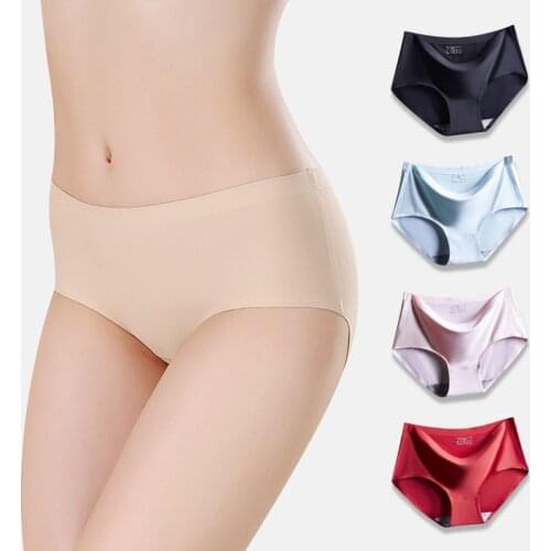 Womens Panties Ice Silk Silky Intimates Seamless Underwear Triangle Big Yards Of Female Women Briefs Underpants Free Shipping