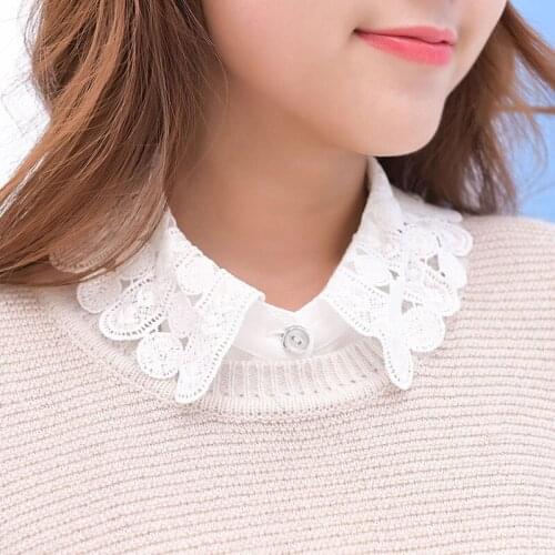 Women Chiffon Hollow Out Fake Collar Detachable Lapel Choker Necklace Shirt False Collar Ladies Removable Half Shirt Blouse