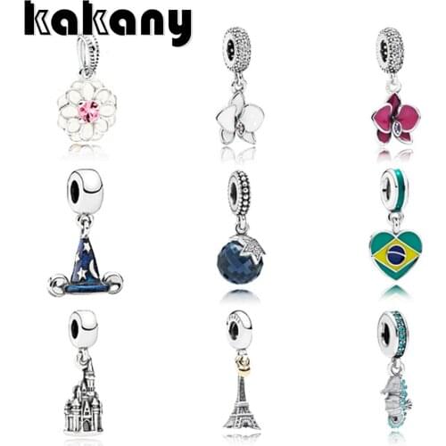 S925 Sterling Silver Womens Unique Charm Romantic Flower Eiffel Tower Castle Suitable For Diy Original Necklace Pendant