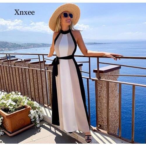 Beach Halter Long Dress for Women Womens Tunic Swimsuit Cape Swimwear Cover Up New Fall Ladies Bodycon Sexy Sleeveless Robe