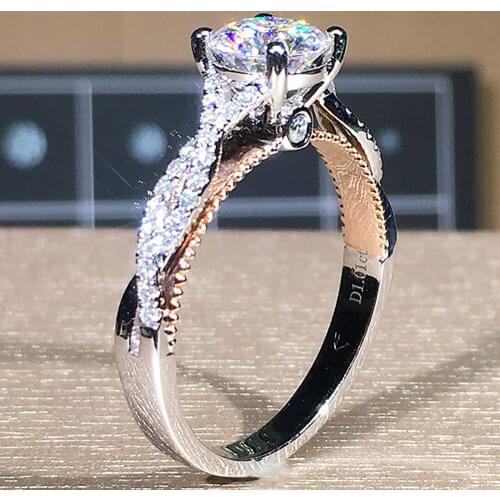 10K White Rose Gold Women Wedding Party Engagement Ring 1 2 3 4 5 Ct Round Moissanite Diamond Ring Vintage Intricately Cross