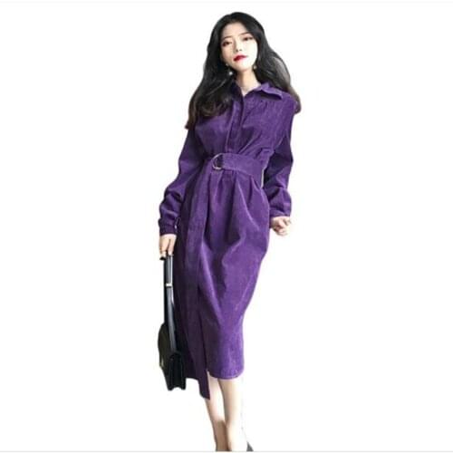 Winter Ladies shirt Long Dresses Women Corduroy Long Sleeve Femme 2019 Casual Plus Size Vintage Dress Slim Feminino Autumn