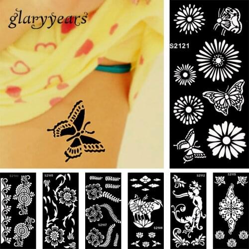 Glaryyear 1 Piece Henna Tattoo Stencil Beauty Women Body Leg Hand Feet Art Airbrush Drawing Paint Design Tattoo Sticker Template