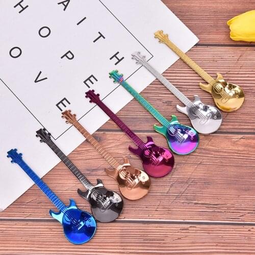 7pcs Guitar Coffee Spoon Set Stainless Steel Dessert Ice Cream Spoon Tea Spoon Coffee Accessories Flatware Drinking Tools