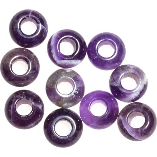 Asingeloo 10PCS Large Big Hole Rondelle Amthyst Crystal Rose Quartz Gemstone Stone Beads Accessories For Jewelry DIY Making