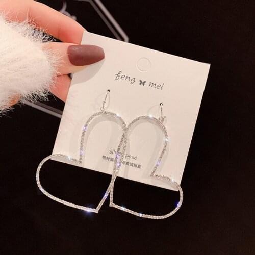 Big Heart Rhinestone Drop Earrings for Women Fashion Shiny Crystal Dangle Earrings Jewelry Gifts