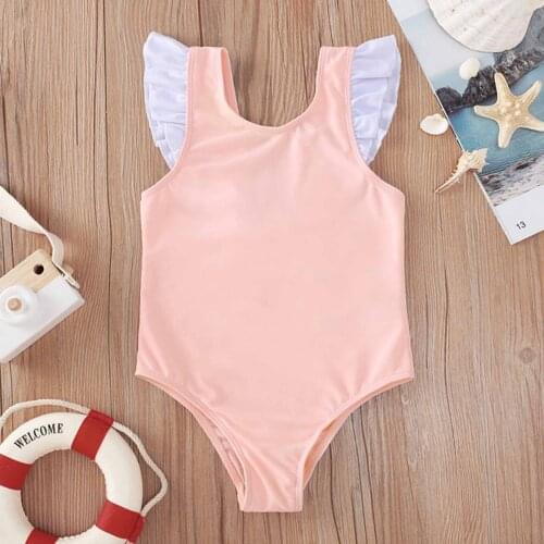 Summer Toddler Baby Kids Girls Ruffles Solid One-piece Swimsuit Bathing Beach Swimwear Maillot De Bain Bebe Fille 1 Piece Ropa
