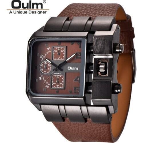 Limited Edition Oulm 3364 Mens Large Square Dial Outdoor Analog Big Wrist Watch Leather Strap Watches Male Quartz Wristwatch