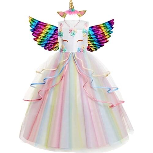 Kids Dress For Girls Children Birthday Party Dress Suits Unicorn Rainbow Dresses Flower Girls Wedding Dress Sets Vestidos 3-11Y