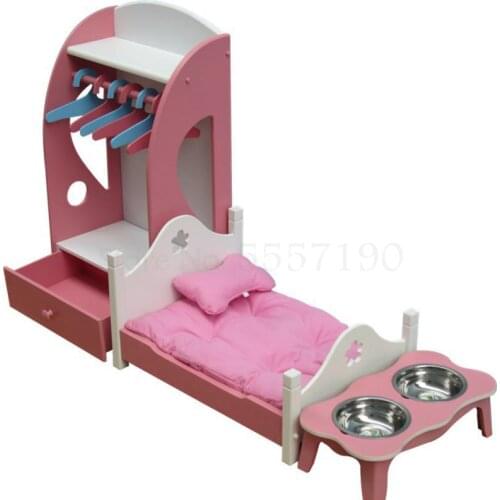 Pet Home Set Includes Pet Wooden Bed Wardrobe Pet Bowl Stand Dog Bed Dog Nest Princess Bed Cat Bed Cat Supplies