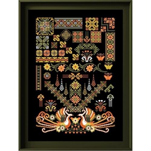 Phoenix totem pattern cross embroidery kit flower pattern design 18ct 14ct 11ct black canvas Cross-stitch DIY needlework