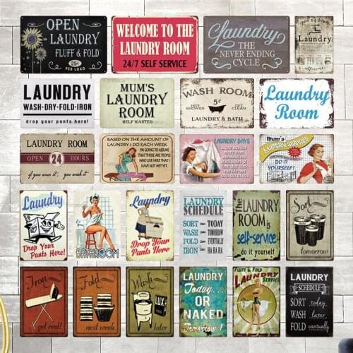 Laundry Sign Vintage Tin Sign Plaque Metal Vintage Retro Metal Sign Wall Decor for Laundry Room